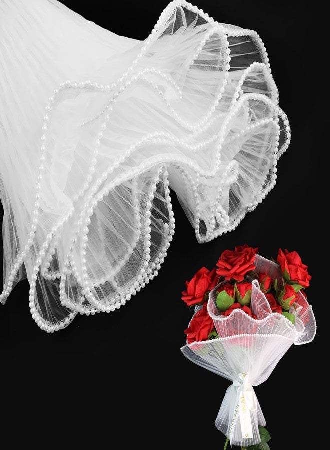 Quadafy 4 Yards Pearl Mesh Flower Wrapping Paper for Bouquets, Korean Floral Wrapping Paper, Pearl Mesh for Bouquets, DIY Gift Packaging, Valentines Flower Shop Decoration (Yards White) - Image 1